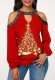 Santa Print Cut Out Long Sleeve Christmas Shirt