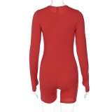 Winter Red Knit O-Neck Zippers Basic Rompers