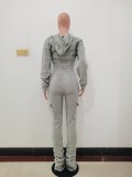 Winter Sports Grey Hooded Crop Top and Pants 2 Piece Sweatsuit