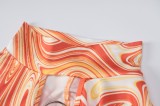 Winter Print Orange Sexy Hollow Out Keyhole Long Bodycon Party Dress