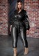 Winter Formal Black Leather Button Up Long Sleeve Jumpsuit with Belt