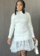 Winter White Knit Fishtail Mesh Patch Crew Neck Casual Dress