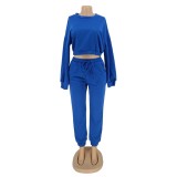 Winter Blue Blank Crop Top and Sweatpants Two Piece Set