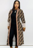 Autumn Brown Letter Print Long Cardigans