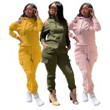 Winter Pink Blank Cut Out Shoulder Hooded 2PC Pants Sweatsuit