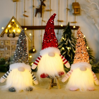 Christmas Decorations Xmas Ornaments Sequins Santa Claus Doll with LED Lights