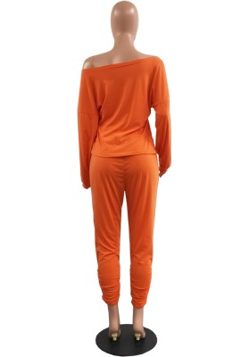 Autumn Casual Orange Shirt and Stack Pants Two Piece Set