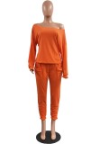 Autumn Casual Orange Shirt and Stack Pants Two Piece Set