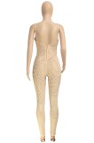 Autumn Khaki Party Sexy Beaded Strap Bodycon Jumpsuit