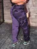 Autumn Purple Camo Print Casual Cargo Pants