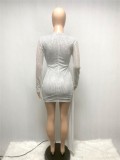 Autumn Silver Sequin Cut Out Sexy Long Sleeve Club Dress