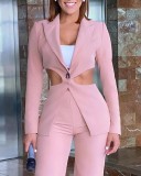 Autumn Pink Cut Out Formal Blazer and Pants Two Piece Set