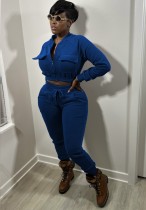 Winter Blue Cropped Top and Pants Two Piece Tracksuit