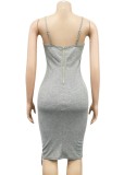 Autumn Grey Sexy Lace-Up Strap Long Bodycon Dress