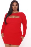 Autumn Red Cut Out Sexy Long Sleeve Club Dress