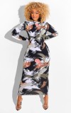 Winter Multi-Color Print Full Sleeve Long Bodycon Dress