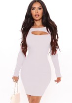 Autumn White Cut Out Sexy Long Sleeve Club Dress