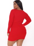 Autumn Red Cut Out Sexy Long Sleeve Club Dress