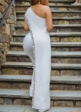 Autumn White Formal One Shoulder Sequin Elegant Jumpsuit