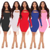 Autumn Pink Cut Out Sexy Long Sleeve Club Dress