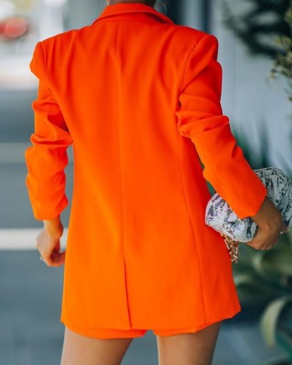 Autumn Orange Professional Blazer and Shorts Two Piece Set