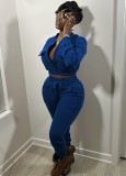 Winter Blue Cropped Top and Pants Two Piece Tracksuit