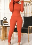 Winter Orange Front Zipped Tight Stack Jumpsuit