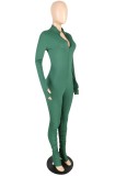 Winter Green Front Zipped Tight Stack Jumpsuit