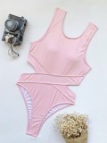 Pink One Piece Cut Out Sleeveless O-Neck Swimwear