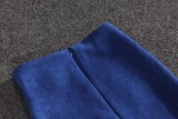 Winter Blue Velour Back Slit High Waist Pencil Skirt