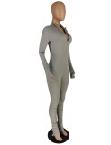 Winter Grey Front Zipped Tight Stack Jumpsuit