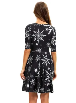 Women Carvinal Print Crew Neck Half Sleeve Christmas Dress