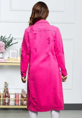 Winter Rose Button Up Ripped Long Sleeve Denim Jacket