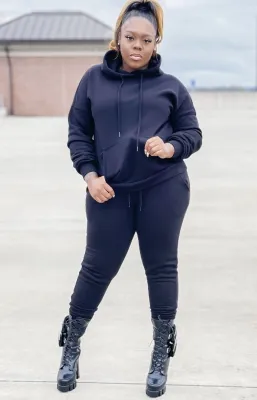 Winter Blue Front Pocket Two Piece Hoodies Sweatsuit