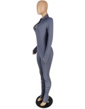 Winter Blue Front Zipped Tight Stack Jumpsuit