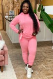 Winter Pink Blank Front Pocket Two Piece Hoodies Sweatsuit with Face Cover
