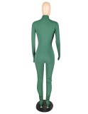 Winter Green Front Zipped Tight Stack Jumpsuit