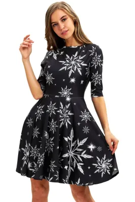 Women Carvinal Print Crew Neck Half Sleeve Christmas Dress