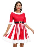 Women Carvinal Print Crew Neck Half Sleeve Christmas Dress