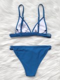 Blue Two Piece Halter Thongs Swimwear