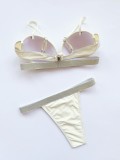 Yellow Two Piece Sequins Push Up Thong Swimwear