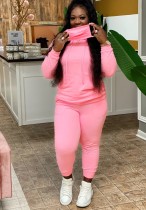 Winter Pink Blank Front Pocket Two Piece Hoodies Sweatsuit with Face Cover