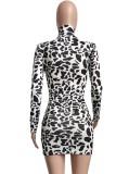 Autumn Black Leopard Print Turtleneck Long Sleeve Mini Club Dress