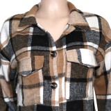 Autumn Brown Plaid Print Full Sleeves Long Blouse