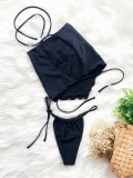Black Two Piece Halter Thongs Swimwear