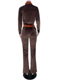 Winter Brown Velour Jessey Jacket and Pants Two Piece Tracksuit