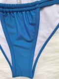 Blue Two Piece Halter Thongs Swimwear