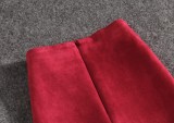 Winter Red Velour Back Slit High Waist Pencil Skirt
