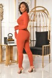 Winter Orange Front Zipped Tight Stack Jumpsuit