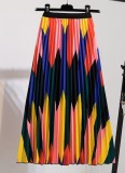 Autumn Print High Waist Pleated Maxi Skirt